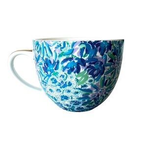 Lilly Pulitzer White Blue Green Purple Floral Print Large 12 Oz